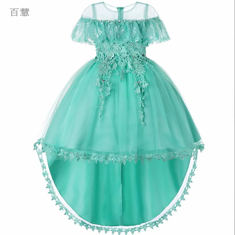 

lace Trailing Children Girls baby Party Wedding Princess Dress Flower Yarn Girl Long Dresses Solid Kids clothing Summer 2019