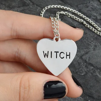 

Funny Letters WITCH Pendant Necklace 1PC Graceful High Quality Heart Men Unique Mental Jewelry Link Chain Trendy Punk Necklace