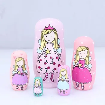 

5 Layers Children Toys Princess Russian Nesting Dolls Wooden Matryoshka Doll Handmade Crafts Fairy Girls Toy Kid Gifts F