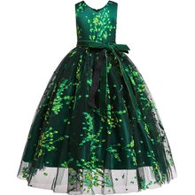 Новые стильные вечерние платья принцессы с бантом для девочек на день рождения, Свадебные Платья с цветочным рисунком для девочек одежда для малышей, новогодний костюм