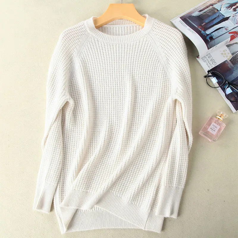Длинный кашемировый вязаный свитер для женщин, зимний свитер, пуловер для женщин размера плюс, женский джемпер, женские топы с кукурузными ядрами - Цвет: White
