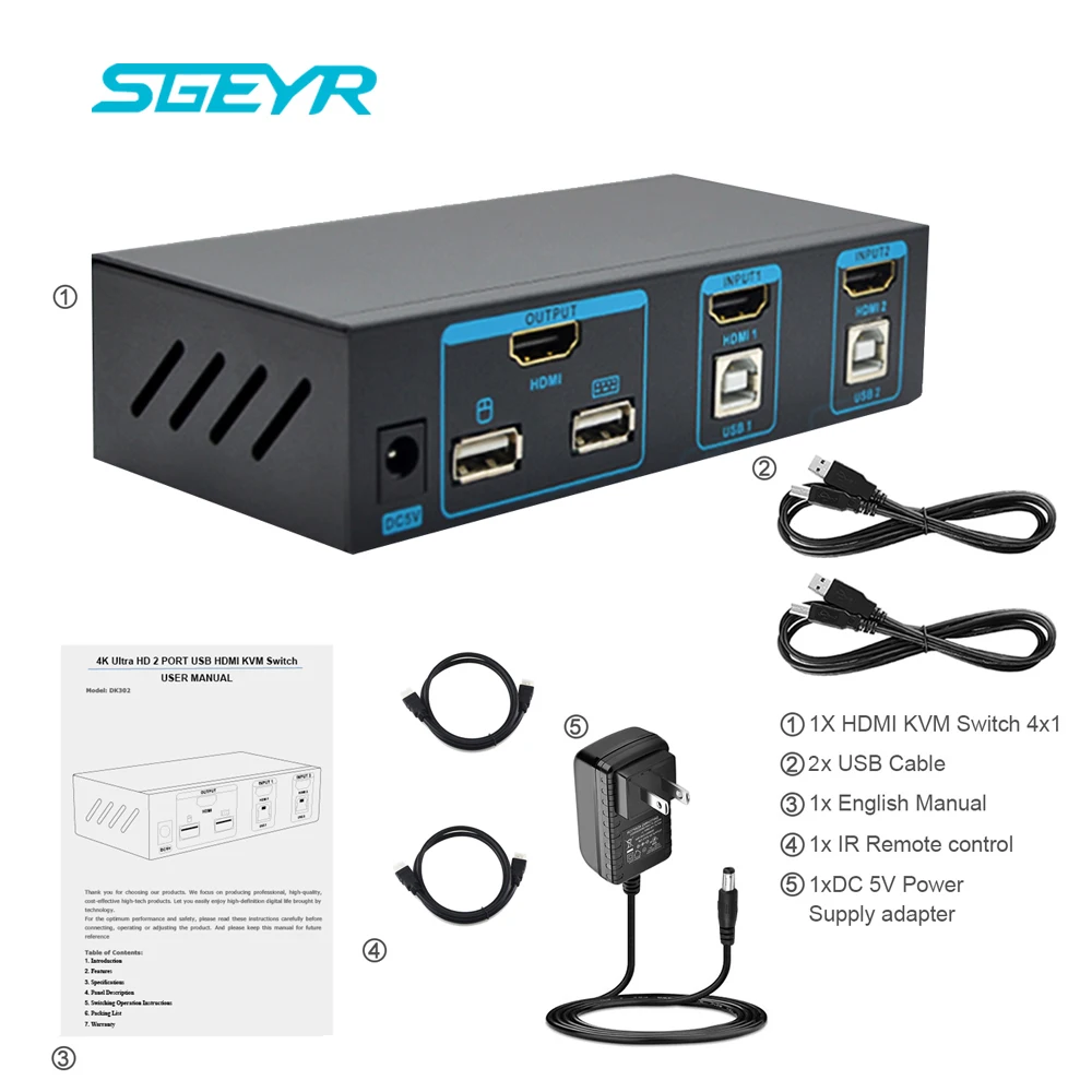 SGEYR 2 Port USB HDMI KVM Switch Switcher for Dual Monitor 4 port HDMI USB KVM Switch support 4Kx2K Keyboard Mouse hdmi switch SGEYR 2 Port USB HDMI KVM Switch Switcher for Dual Monitor 4 port HDMI USB KVM Switch support 4Kx2K Keyboard Mouse hdmi switch