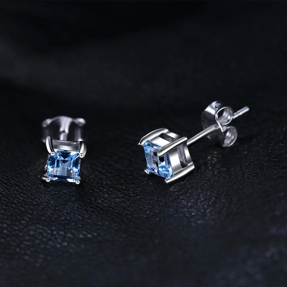 JewelryPalace квадратный 0.7ct Природный Голубой Topazs 925 серебро серьги ювелирных