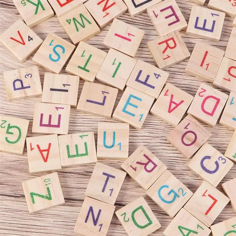 

100pcs Wooden DIY English Letters Educational Toy Kids Children Puzzle Toy Natural Wood Pieces Embellishments Home Decor A3
