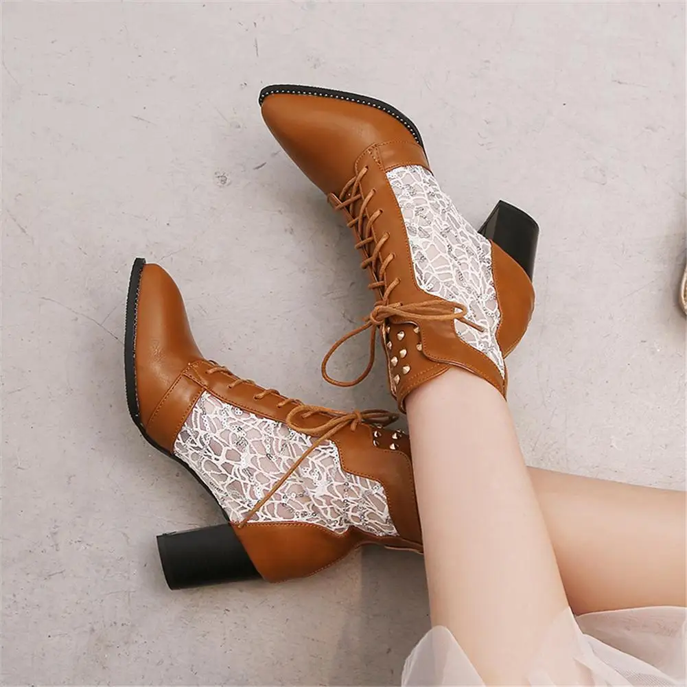 

Brand New 2019 Big Size 48 Ankle Boots Women Shoes Chunky Heels Shoelaces Spring Autumn Boots Female Shoes Woman