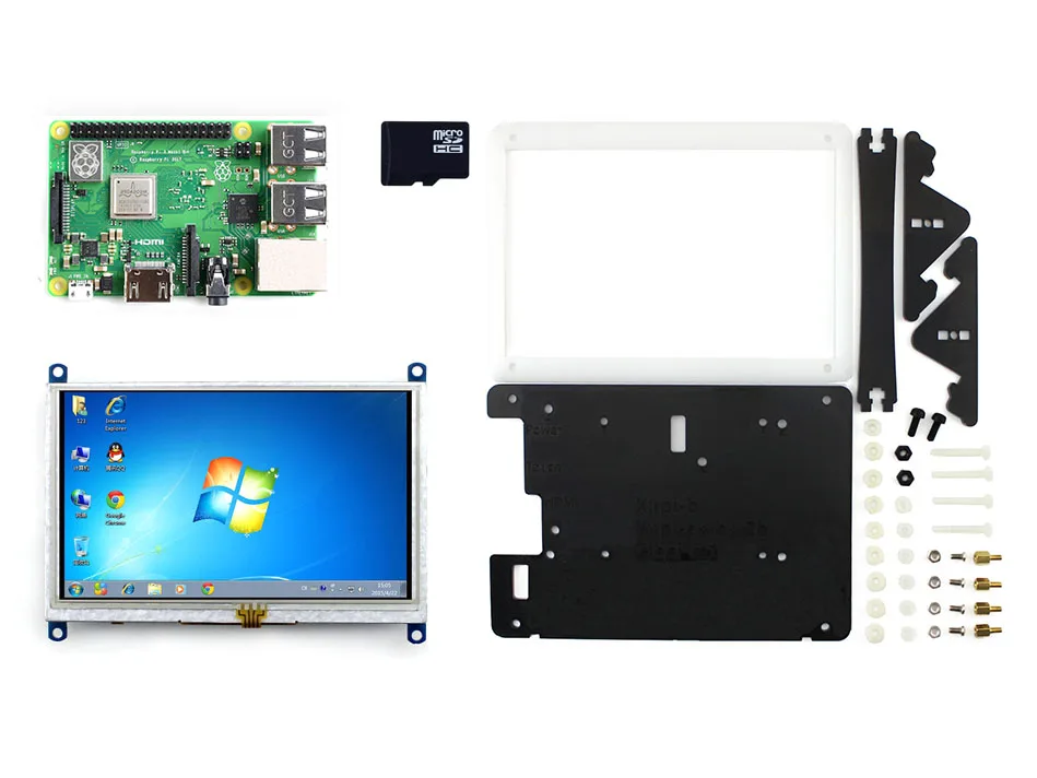 Raspberry Pi 3 Модель B + Development Kit Тип E с 5 дюймов HDMI ЖК дисплей (B) биколор случае 16 ГБ Micro SD карты 1,4 ГГц ARM Bluetooth 4. 2