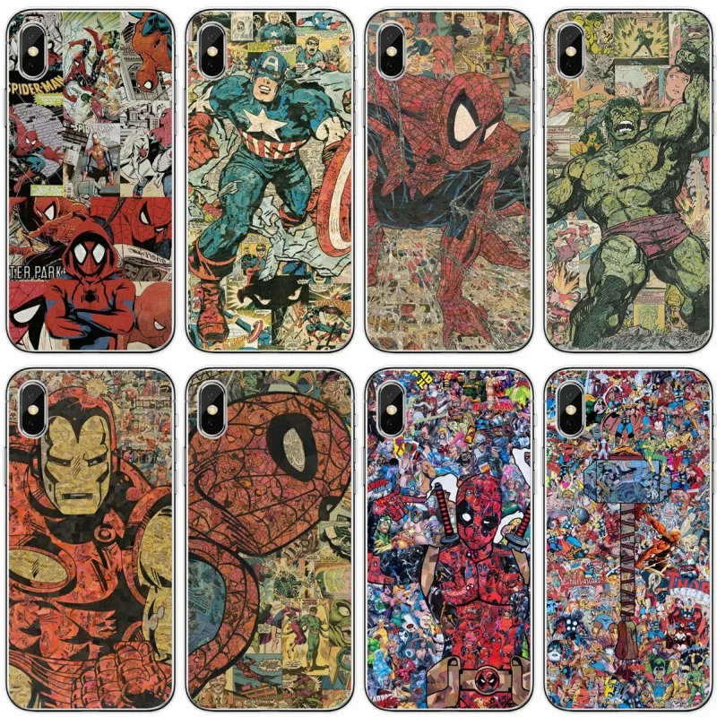 

Marvel Avengers Heros Comics Collage Cover Soft Silicone Phone Case For iPhone 5 5S SE 6 6plus 7 7plus 8 8plus X XS XR XS Max