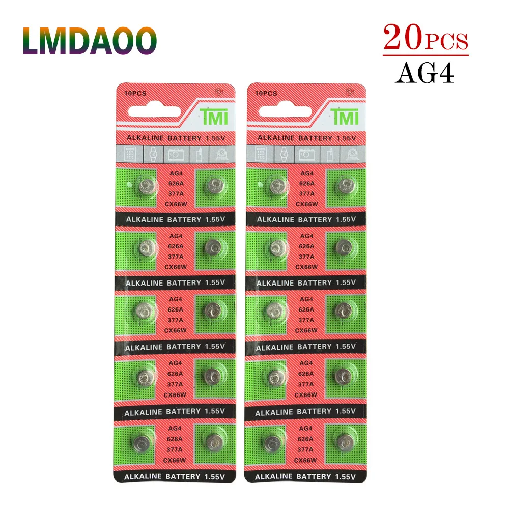 

20pcs 1.55V AG4 Battery SR626 377 LR626 LR66 SR66 SR626SW 377A Button Cell Watch Coin G4 Batteries For Gadgets Watches