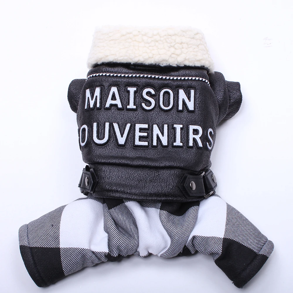 

Fashion Pet Dog PU Leather Jumpsuit Letters Design Cat Puppy Coat Jacket Warm clothes Apparel 6 sizes