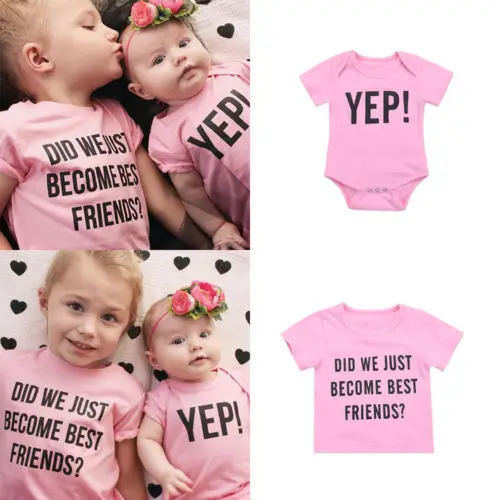 

2018 Brand Little Sister Kid Baby Girl Romper Big Girl T-shirt Tops Tee Matching Outfits