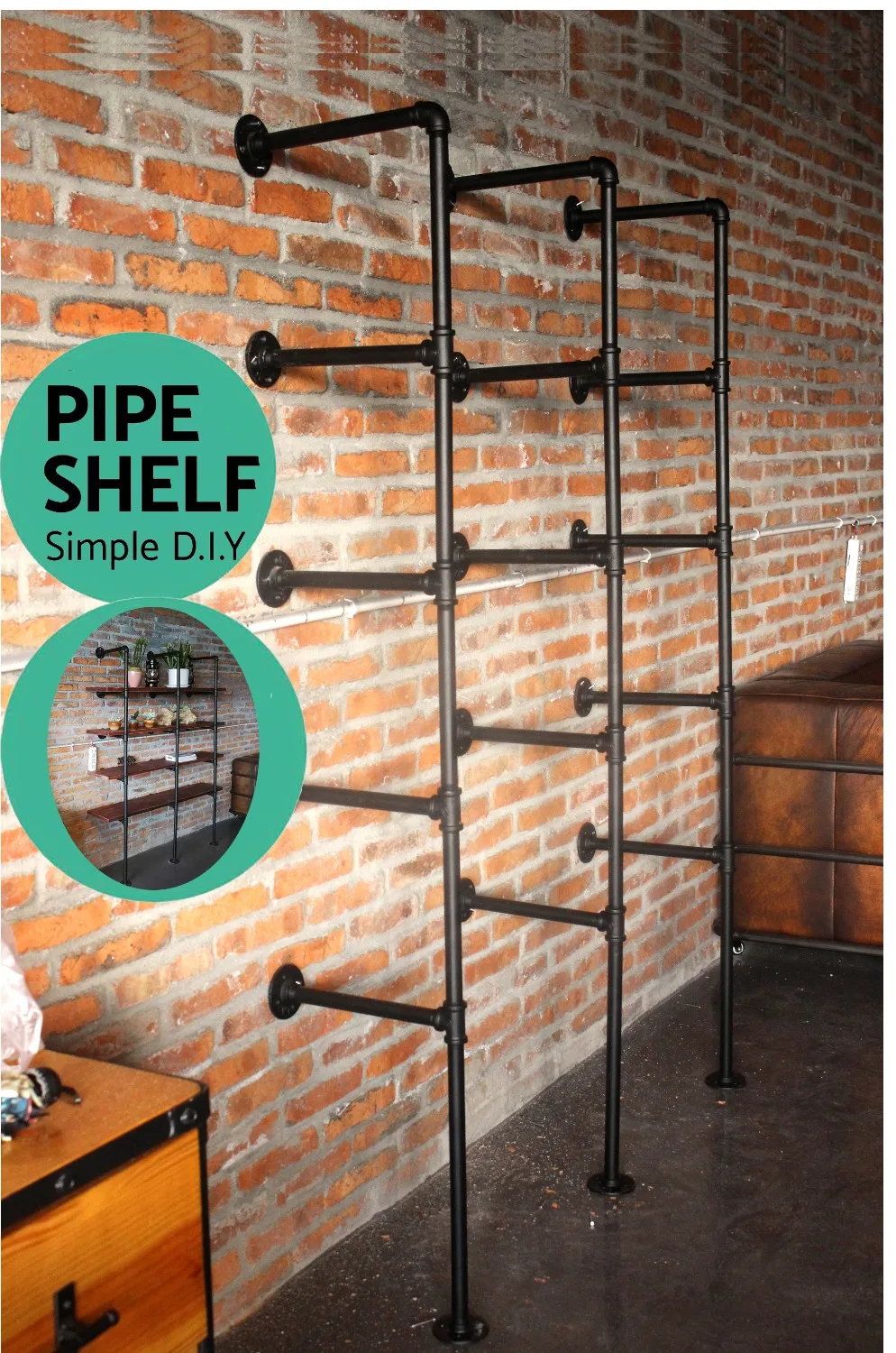 industrial pipe Bookcase Shelf Standing Book Shelves Storage Multi function 5 -Tier storage  Bookshelf Rack for Home Decoration 