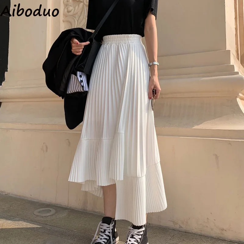 

Asymmetric Irregular Skirt Female Elastic Waist Ruffles Design Patchwork High Waist White Skirts 2019 Spring Fashion Clothing
