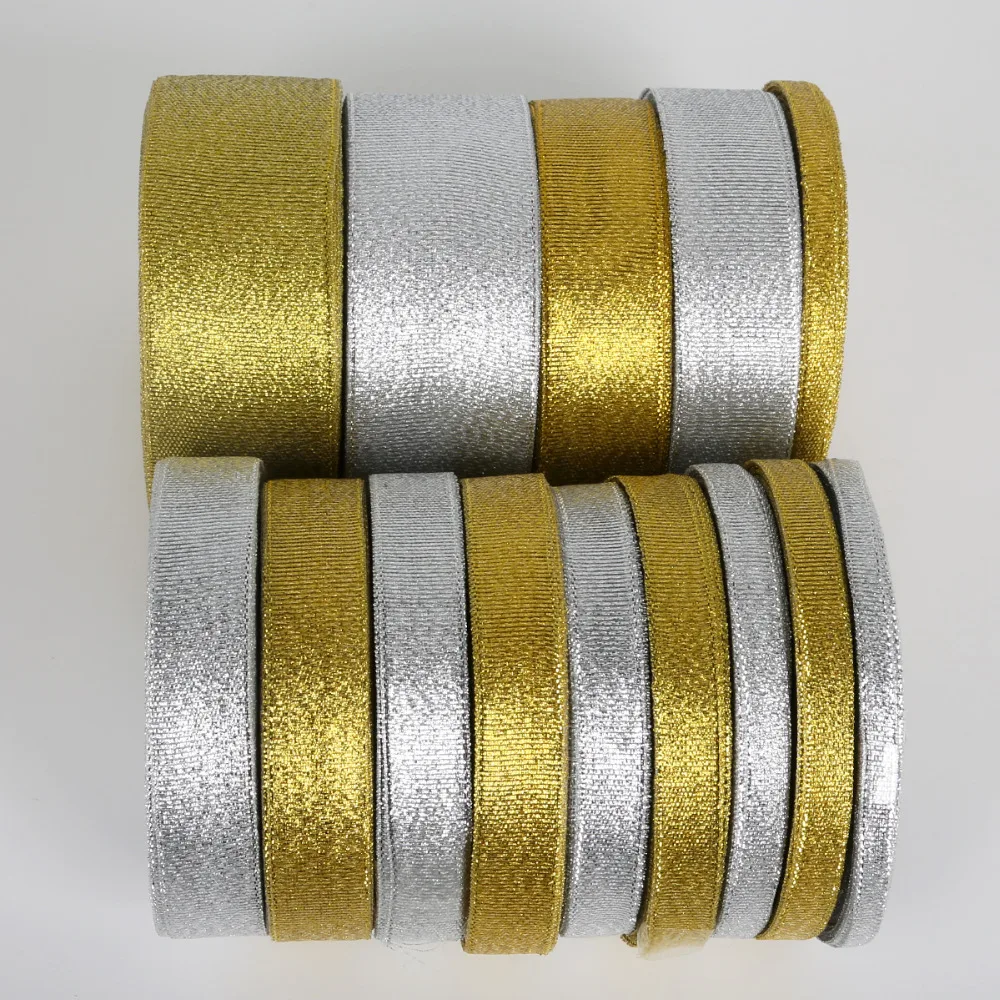 

25Yard Gold/Silver Metallic Luster Organza Ribbon For Wedding Christmas Decoration DIY Webbing Card Gift Wrapping