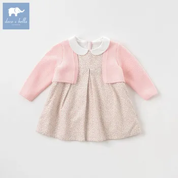 

DB8431 dave bella baby autumn Knitted Dress girls long sleeve dress children party birthday costumes