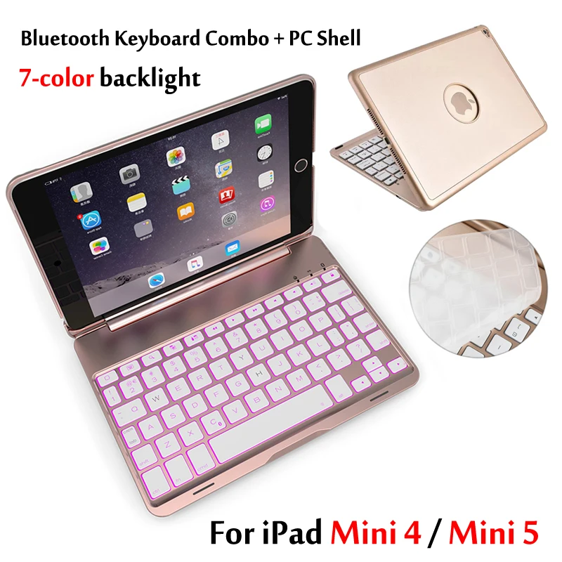 

case For iPad Mini 5 2019 / Mini5 7 Colors Backlit Light Wireless Bluetooth Keyboard Case Cover For iPad Mini 4 / Mini4 + Gift