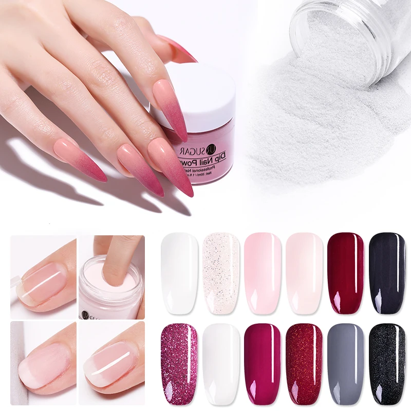 Nuestro sistema de inmersión de azúcar en polvo de uñas conjunto de Color Natural holográfico brillo seco sin lámpara cura la decoración de las uñas francesas