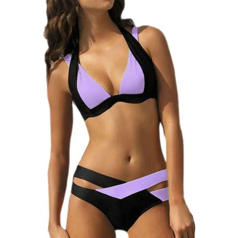 Сексуальный комплект бикини из кусков, пуш-ап, новинка, высокая талия, купальник для женщин,, Холтер, пляжный купальник, разноцветный, бразильский купальник - Цвет: Purple