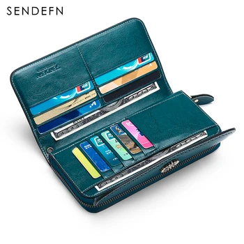 

Sendefn Split Leather Women Wallet Female Purse 2020 New Vintage Designer Ladies Purses For Money/Card/Phone Holder