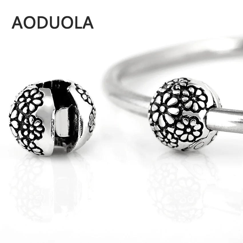 2 Pcs a Lot Silver plated Copper Stopper Beads Flower Clip Lock