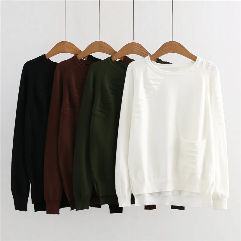 

Spring New Fashion Solid Color Drawstring Hooded Pocket Sweater Women, Thin Front Short Back Long Knitted Sweater