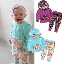 Одежда с цветочным рисунком для маленьких девочек от 0 до 24 месяцев, свитер с капюшоном и длинными рукавами для новорожденных, Bebek, штаны комплекты из 2 предметов комплект одежды для маленьких детей