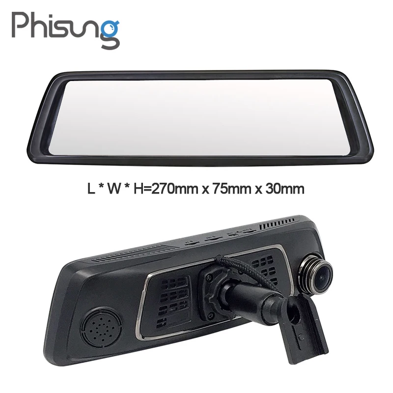 Phisung V9 1" сенсорный IPS 4 г Android зеркало GPS FHD 1080 P два объектива Видеорегистраторы для автомобилей Автомобиль зеркало заднего вида камера ADAS BT WI-FI