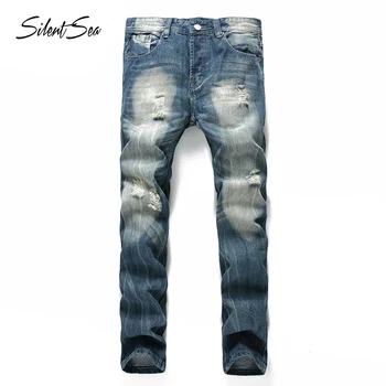 

Silentsea Casual Biker Denim Jeans men Stretch Denim Pants Solid Slim Fit Jeans Male Street Skinny Pant Straight Vintage Trouser