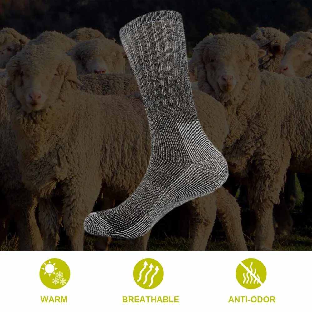 6 pairs/lot Vihir Men Cushioned Winter Thick Merino Wool Crew Sports Ski Socks Hiking Climbing Socks Cycling Running
