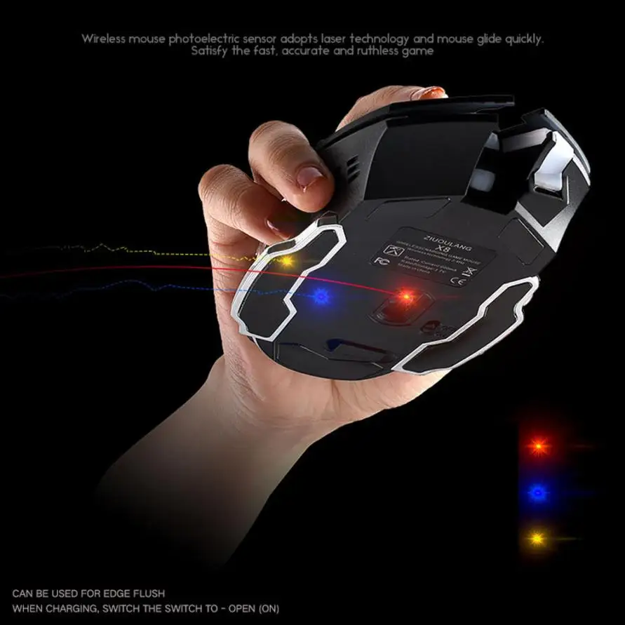 FREE WOLF X8 Rechargeable Wireless SilentLED Backlit USB Ergonomic Gaming Mouse+