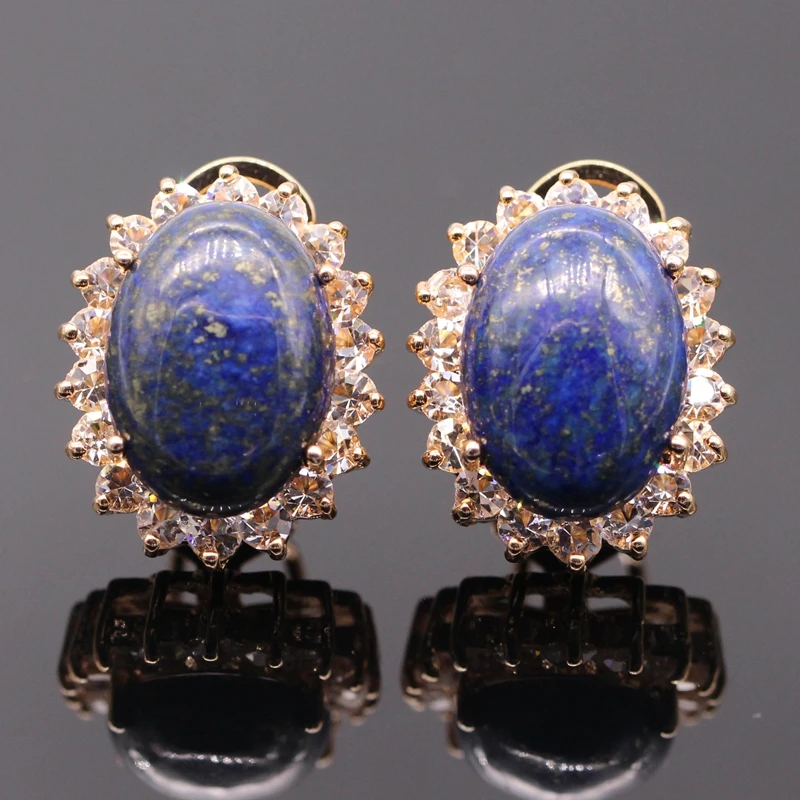 

Fashion Earrings Exclusive Design Champagne Gold Color Natural Lapis Lazuli &AAA Cubic Zirconia Earrings For Women
