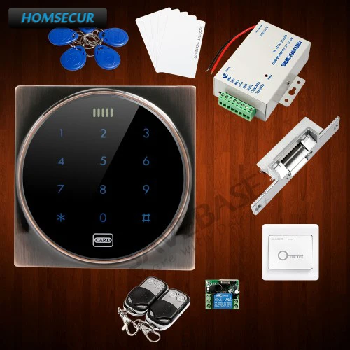HOMSECUR Red Bronze Waterproof RFID Access Control Kit + NO Strike Lock