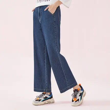 SEMIR, женские широкие укороченные джинсы из хлопка, женские потертые джинсы, джинсы стандартной посадки длиной до щиколотки, Модные Ретро стиль - Цвет: Dark blue