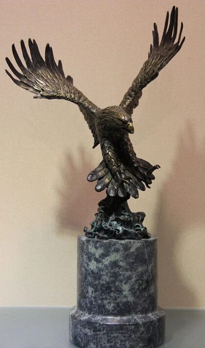 

wholesale factory 19" Western Art Pure Copper Bronze & Marble Fly Eagle Hawk Bird Sculpture Statue
