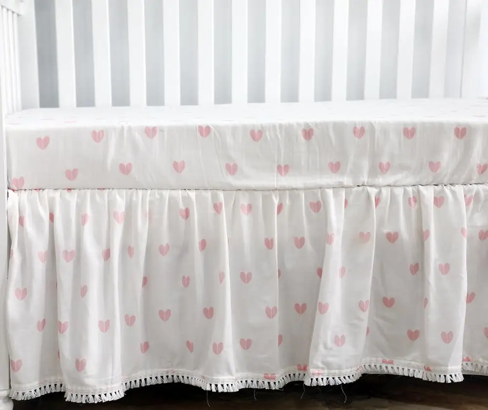 4pcs Blush Coral Pink Ruffle Crib Bedding Set Baby Girl Bedding