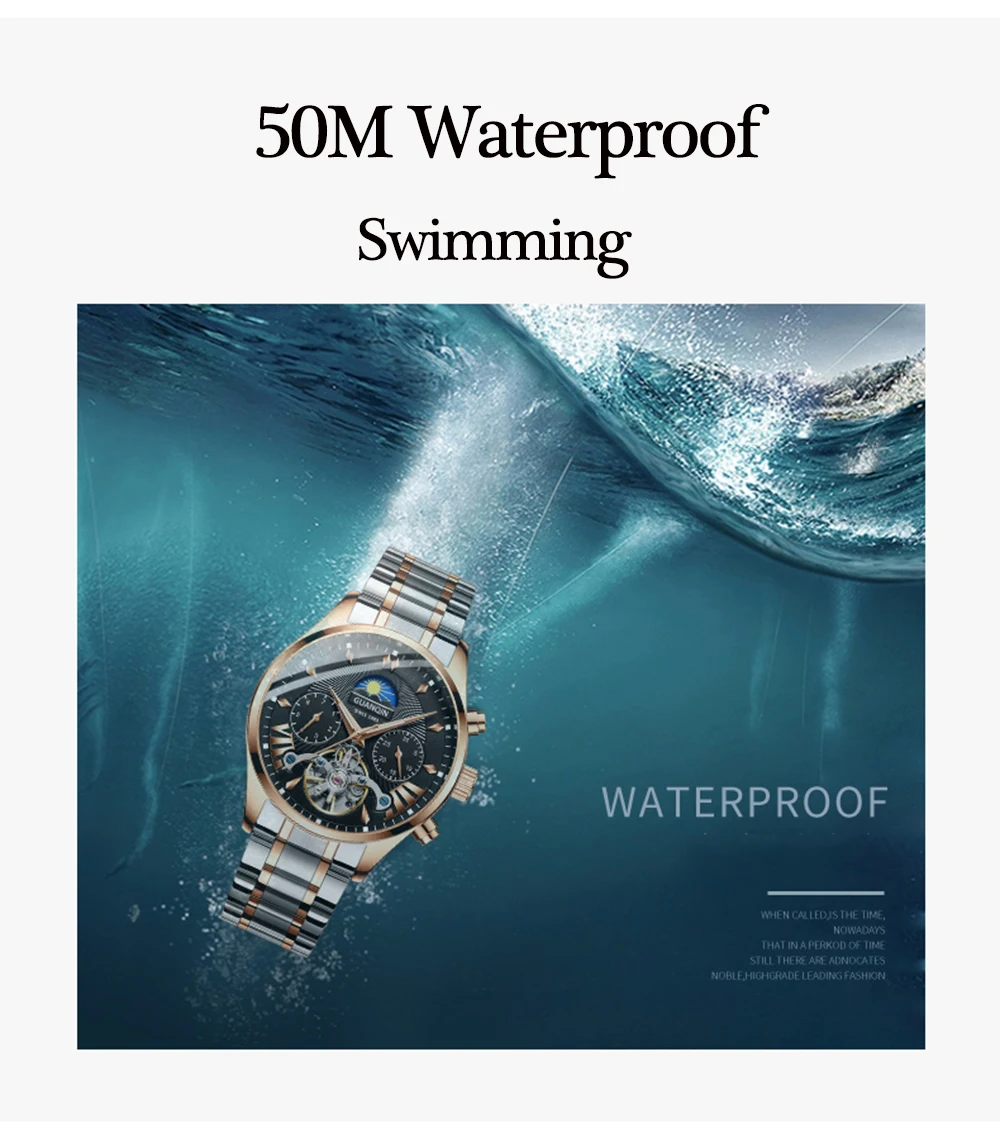 dwaterproof água tourbillon estilo relogio masculino