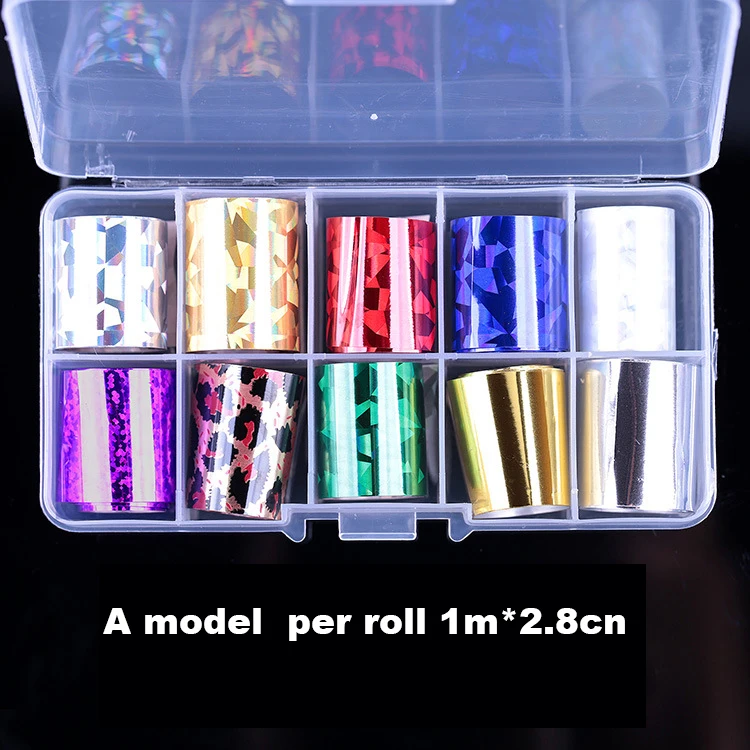 ANGNYA 1 مربع الثلاثية الأبعاد مسمار احباط مجموعة 2.5*100 سنتيمتر الليزر مليء بالنجوم شفافة اللون نقل مسمار ملصقا الأظافر رقائق مسمار الفن مجموعات