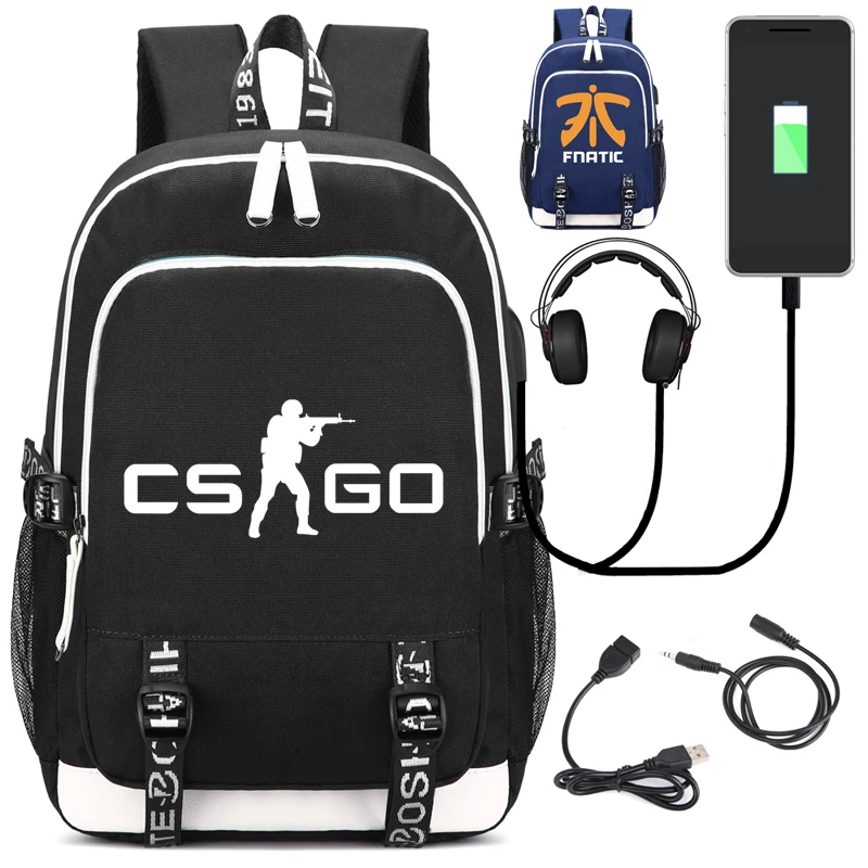 

Game school bag CS CSGO Backpack with USB Charging Port and Lock &Headphone interface for College Student Work Men & Women