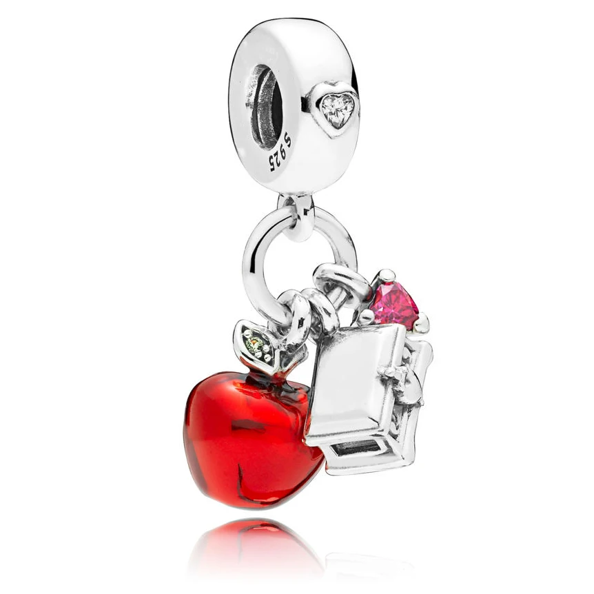 

2018 NEW Snow Whith Apple and Heart Hanging Charm 925 Sterling Silver Charm Fit Original Pandora Bracelet Pendant DIY Jewelry