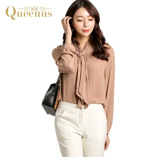 Queenus Women Top Long Sleeve Business Casual Shirts Lace Up Queenus Women Top Long Sleeve Business Casual Shirts Lace Up Elegant Office Lady Tops Fashion
