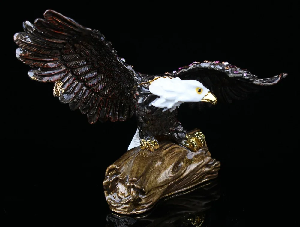 Bald Eagle Bejeweled Enamel Trinket Box