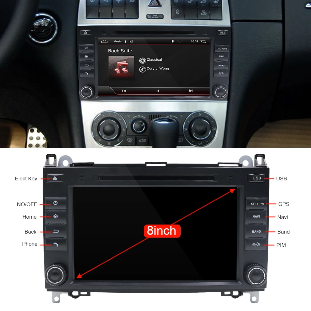 Excellent Eunavi Android 9.0 2din Auto radio Car DVD multimedia for Mercedes Benz B200 A B Class W169 W245 Viano Vito W639 Sprinter W906 1