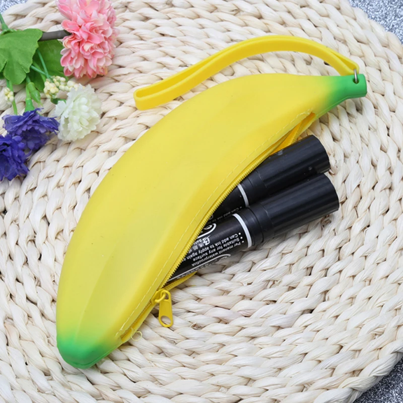 Cute Banana Shape Pen Bag Coin Purse Pouch Pencil Case Silicone