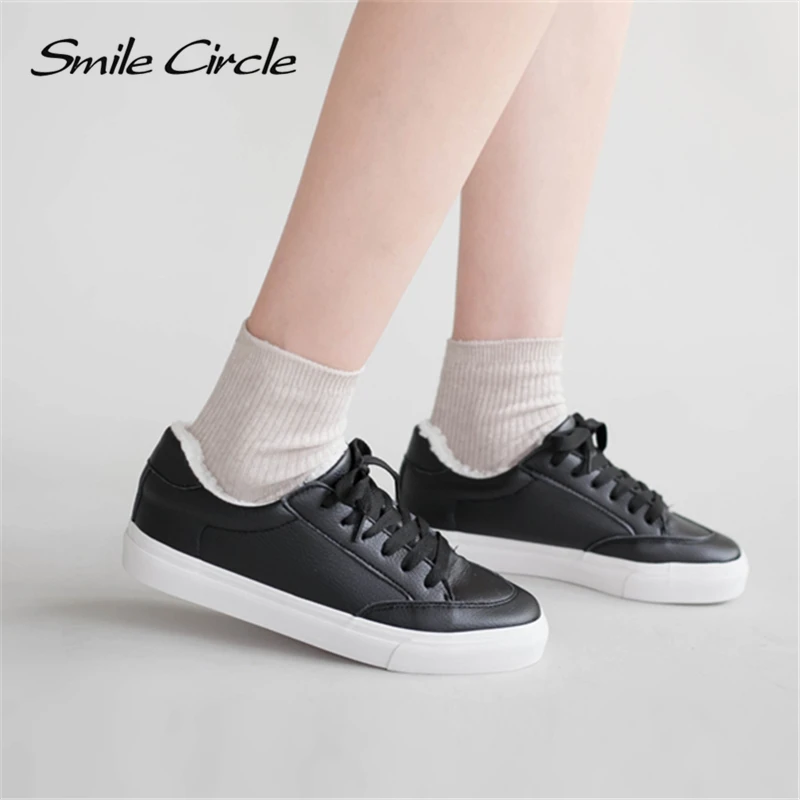 Smile Circle/очень мягкие зимние меховые кроссовки Белая женская обувь на плоской