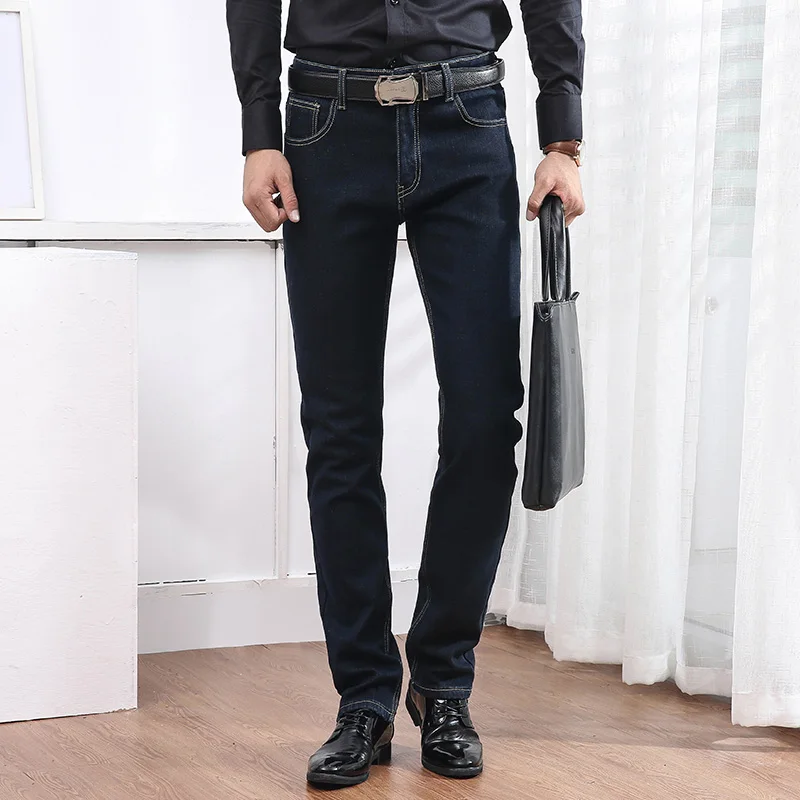 Mâle Thermique Droite Black Polaire Flanelle Flocage Célèbre Stretch Hiver Qualité Marque Hommes blue Jean Chaud Pantalon Jeans Blue 6AnwzzqPd
