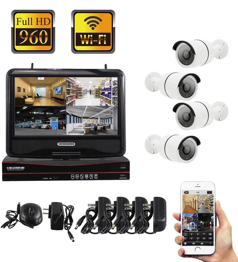 

Yobang Security 4CH 960P Wireless Surveillance IP Camera System WIFI 10inch Monitor Waterproof CCTV Camera NVR KIT Home Security