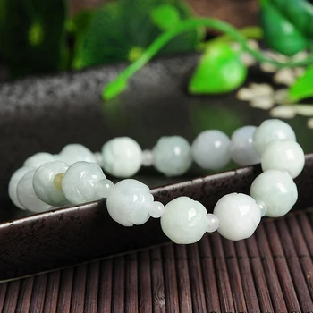 

Natural A goods jade carving bead bracelet Burmese jade lotus bead Bracelet