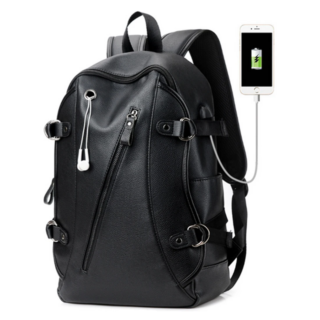 

Luxury 16Inch PU Leather Backpack Student Bag Pack Computer School Backpack With USB Port Design For Women Men Teenager Hot Sale
