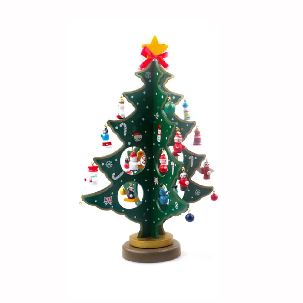 1 шт DIY Деревянная Рождественская елка настольная Рождественская елка с миниатюрными рождественскими орнаментами для дома рождественское/Рождественское украшение - Цвет: Green