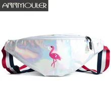 Annmouler модная Женская поясная сумка из искусственной кожи с мультяшным фламинго, поясная сумка, серебряная набедренная сумка, регулируемый чехол для телефона