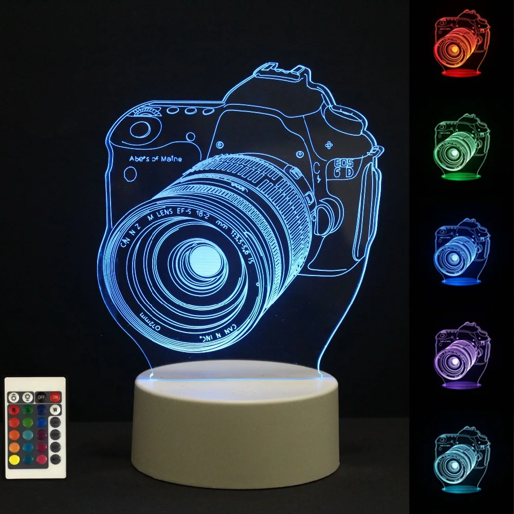

3D LED Night Lights Camera 7 Colors Change USB Touch Switch Hologram Atmosphere Novelty Lamp for Home Decoration Visual Toy Gift